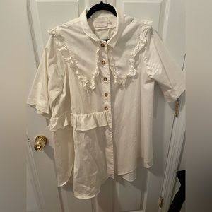 Kika Vargas button down long shirt with ruffles